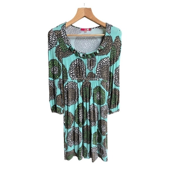 Boden Women’s Teal Floral Beaded Scoop Neck Viscose Blend Statement Dress, Small - Picture 1 of 14
